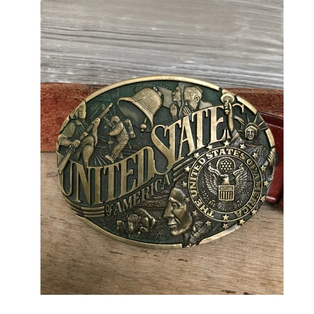 United States Of America. Brass Buckle on Leather Weaved Braided Belt. Size 40.